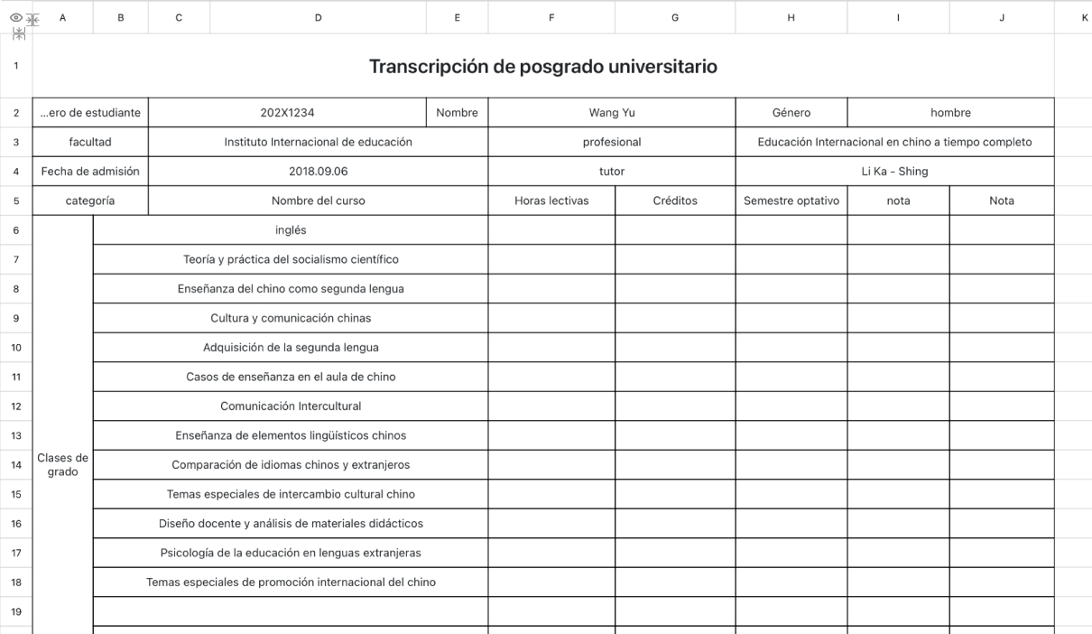 Transcripción de posgrado universitario